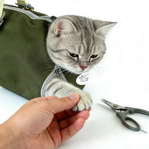 Image of Cinf Cat Nail Clipping Cleaning Grooming Restraint Bag （Free Muzzle） No Scratching Biting for Bathing Nail Trimming Injecting Examining((Moss Green,M)