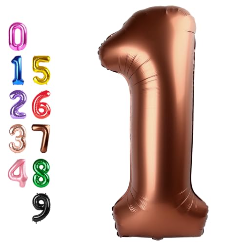 Image of Number Balloons Coffee 1 Balloon 40 inch for 1st Birthday Party Decorations | Saturated Color, Large 40 inch, With Inflation Straw & Hanging Holes, Great for Thanksgiving, Vintage & Cowboy Theme Party