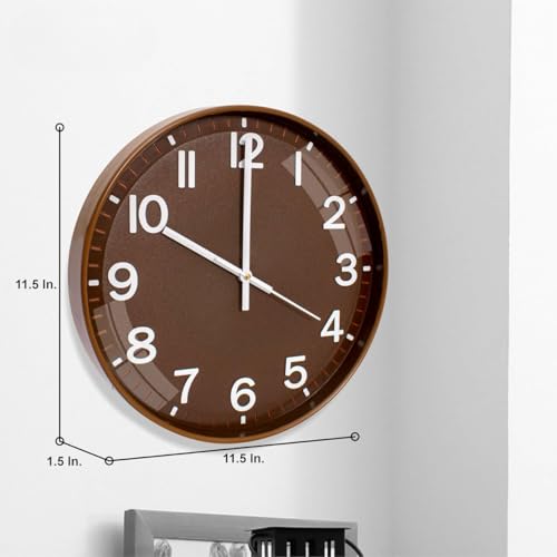 Image of Rylan Plastic Digital Wall Clock 12 inch Silent Quartz Decorative Non-Ticking Classic Clock Battery Operated Round Easy to Read for Room /Home /Kitchen /Bedroom /Office /School (Brown)'