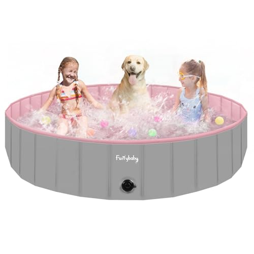 Furrybaby Dog Pool, Foldable Dog Pools for Large Dogs Portable Kiddie Pool Pet Doggie Wading Swimming (Pink 63'') Indoor and Outdoor 63*12inch Grey,pi