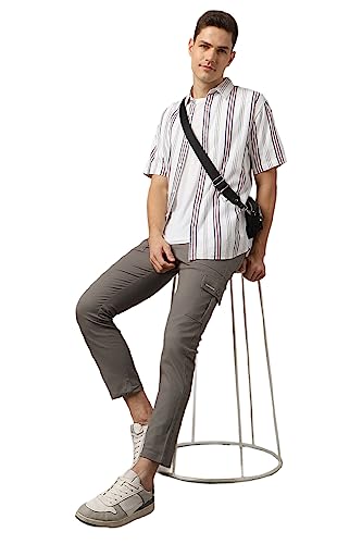 Image of Hubberholme Men's Regular Fit Cotton Trousers with Patch Pockets, Ankle Length Button Closure Cargo Chinos