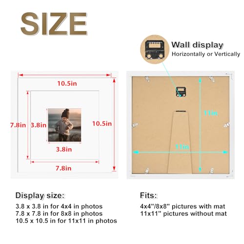 KINLINK 9x9 Picture Frame, White Square Solid Wood Frames for Pictures 7x7 with Mat or 9x9 without Mat, Wall and Tabletop Display Photo Frames White 4 Pack by KINLINK - Image 6