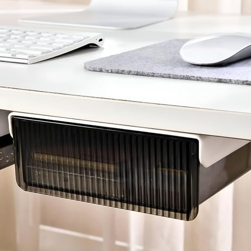 Image of oddpod Reed Under The Table Hidden Drawer /Acrylic Desk Organiser For Home & Office - Black (Medium), Stationery