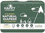 Happy Little Camper Ultra-Absorbent Natural Baby Diapers Size 1 - Hypoallergenic & Chlorine-Free Disposable Diaper Safe for Sensitive Skin - Unscented Newborn Diapers - 36 Count