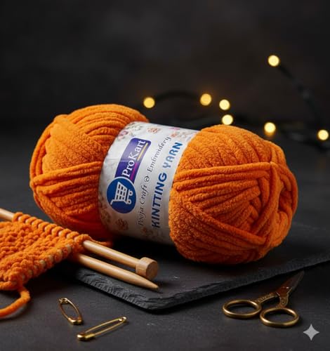 Image of ProKart Premium Blankie Wool, Plush & Cuddly, Chenille Yarn Supersoft Hand Knitting Wool Ball | Blanket Thick /Mottu Yarn Ball Suitable for Hand Knitting and Crocheting for Baby, Adult, Sweaters, caps, Throws, Home Furnishing, Scarves, Blankets (Mustard Yellow)
