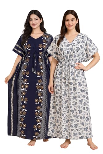 Image of Bahumaan Pure Cotton Kaftan Nighty for Women | Kaftan Maxi for Women | Kaftan Night Gowns for Women | Cotton Nighty for Women Stylish |