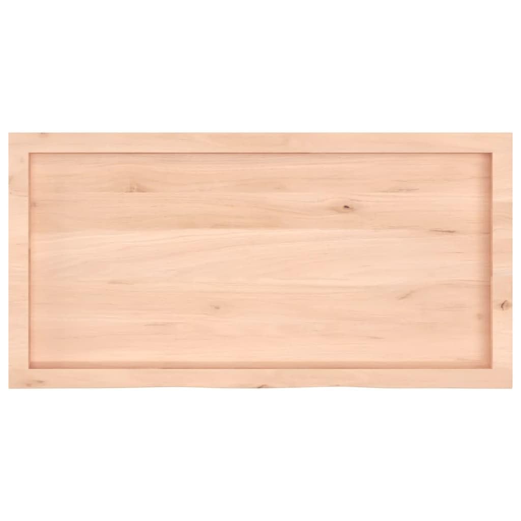 Piano di lavoro per lavabo, in legno massiccio di quercia, 100 x 50 x (2-6) cm, non trattato, con bordo naturale, robusto e stabile, per bagno, cucina, banco da lavoro, fai da te, costruzione