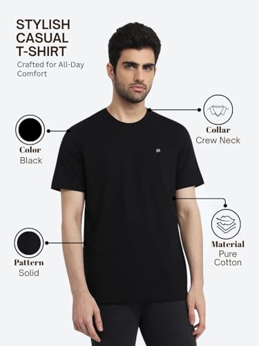 Image of Raymond Men Regular Fit Solid Pattern Pure Cotton Crew Neck Half Sleeve Casual T-Shirt