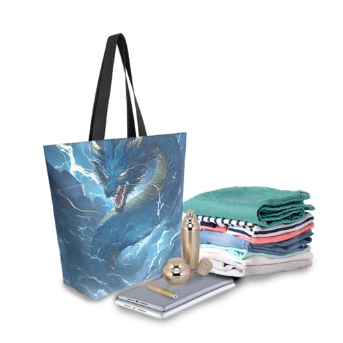 Extra Large Shoulder Tote Bag for Beach Travel Weekender Gym The Dragon Of Intimidation Reusable Grocery Canvas Shopping Bag3