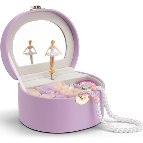 Vlando Girls Jewellery Box with Spinning Ballerina,Musical Jewellery Box for Children Bracelet,Ring,Necklasem,Gifts for Girls,Purple
