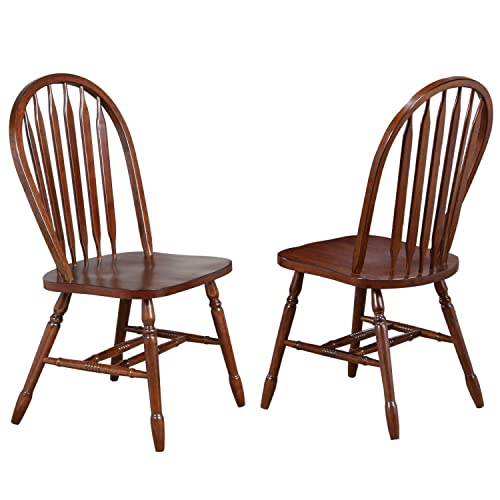 Sunset Trading Andrews Arrowback Windsor Dining Side Chair Chestnut Brown Solid Wood Set Of 2 #TOP11