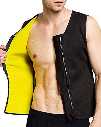 VSUSN Sauna Gilet pour Homme Débardeur Amincissant sans Manches en Néoprène Gilet de Sudation Sweat Minceur Gilet Fitness Corset avec Fermeture éclair,XL