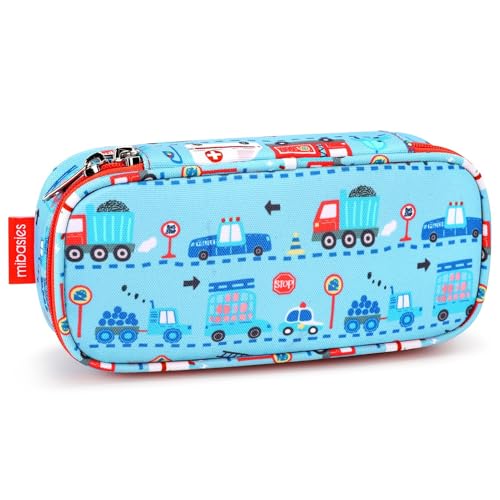 Image of mibasies Boys Pencil Case for Kids, Multi-Slot Pencil Pouch, Car Blue
