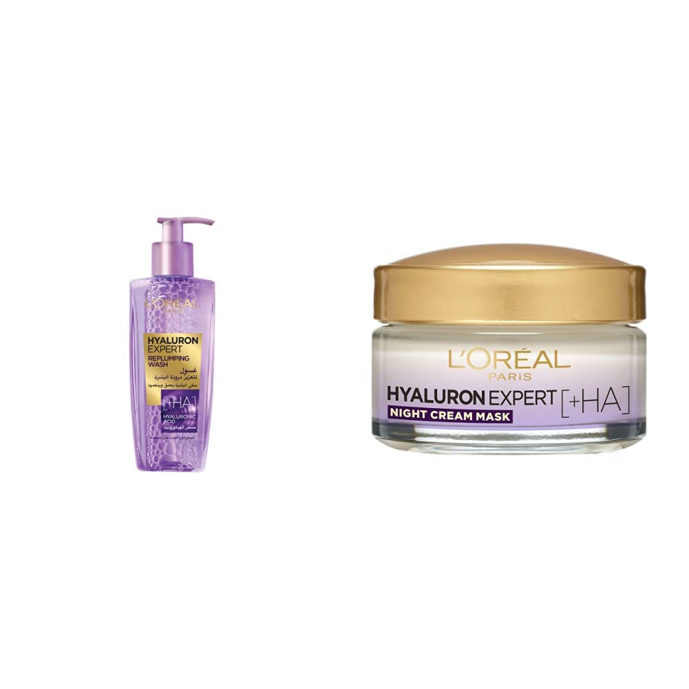 L´Oréal ParisHyaluron Expert Replumping Face Wash with Hyaluronic Acid, 200ml & Moisturizing Night Cream Mask 50ML