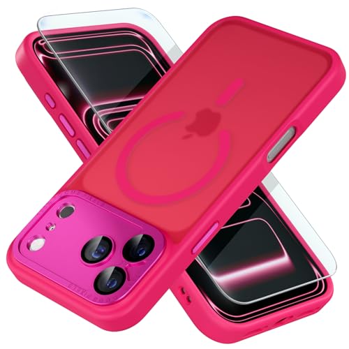 Misea Magnetic for iPhone 17 Pro Case Compatible with MagSafe [Military Grade Drop Protection] Full Camera Lens Protector Translucent Matte Phone Case for Women Girls 6.3 inch, Hot Pink