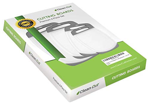 Clean Cut Cutting Board Set - 4 Piece Non-Slip Poly Plastic Kitchen Chopping Boards - Gray & White #TOP1