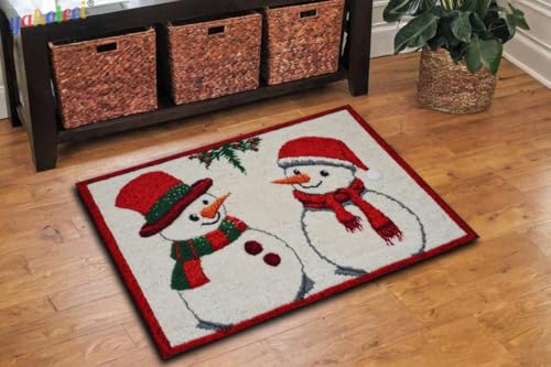 Image of Latch Hook Kits for Adults, Pre-Printed Handmade Rug Crochet Yarns DIY Door Mat Kits for Home Decor Festival Gift 23.6 inchX15.8 inch (Two Snowman)