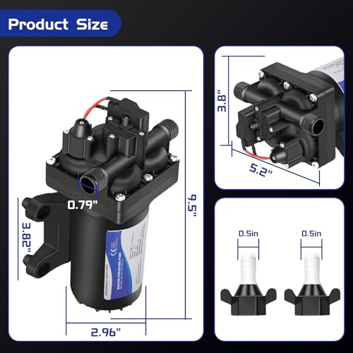 Image of 4048153E75 Electric Water Pump, 12V 4 GPM, 55 PSI, 10 Amps Self-Priming Diaphragm Pump, Compatible with RV, Caravan Marine Yacht,Farmland and Garden Irrigation,with Pressure Switch and Filter