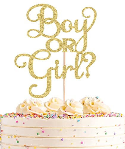 Ahaoray Boy Or Girl Cake Topper - Gold Glitter Baby Boy Or Girl Gender Reveal Party Cake Decorations Supplies, For Baby Shower/ 1St Birthday Party/ Baby Party Photo Booth Props #TOP8