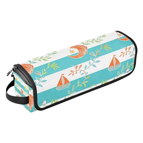 Bolsa de viaje para herramientas de cabello con tapete resistente al calor y cierre magnético, organizador portátil para plancha de pelo y accesorios, diseño de rayas azul hoja de barco vela miniatura 1