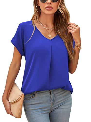 Yommay Blouses for Womens V Neck Ladies Tops Summer Chiffon Blouses Tops Short Sleeve Casual T Shirts(Royal Blue,XX-Large) Yommay Blouses for Womens V Neck Ladies Tops Summer Chiffon Blouses Tops Short Sleeve Casual T Shirts(Royal Blue,XX-Large)