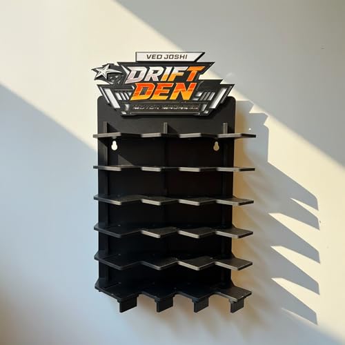 Image of 24 Slot Diecast Car Display Garage Rack for 1:64 Scale Cars | Wall Mounted Toy Car Organizer with Custom Name Plate | Wooden Display Stand for Kids Room & Collectors (Cars Not Included)