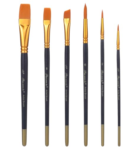 6 Pcs Face Paint Brushes Professional Face Painting Brushes for Body & Facial Art Acrylic Watercolor Oil Gouache Fine Tip Synthetic Bristles