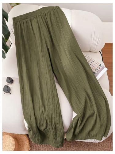 Verdusa Women's Plus Size Textured Wide Straight Leg Loose Pants Casual Long Trousers with Pockets2