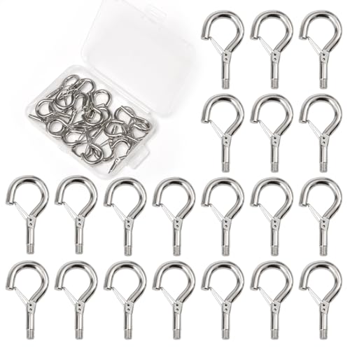 Dagran 20 Piezas Ganchos de Tornillo con Hebilla de Seguridad, M5 Ganchos de Hembrillas Cerradas con Hebilla Resorte, Alcayatas Inox Roscadas para Colgar Macetas Campanas de Viento Lámparas Pajareras