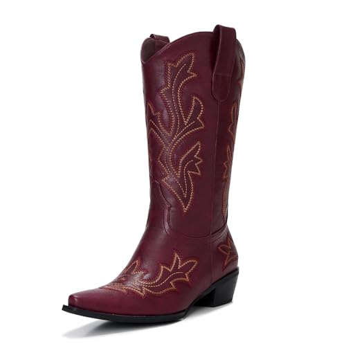 Image of Cowboy Boots for Women - Embroidered Western Cowgirl Boots with Fashion Snip Toe, 1.75-Inch Low Block Heel and All-Day Comfort Fit