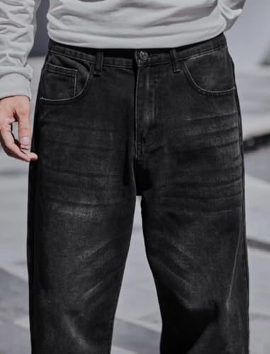 Image of Men's High-Rise Baggy Fit Jeans - Loose Fit Denim Pants for Casual & Streetwear - Trendy Comfortable Wide-Leg Jeans for Men