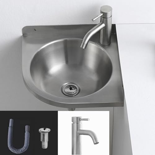 Triangular Stainless Steel Corner Sink, Space-Saving Wall-Mounted Design for Bathroom, Kitchen, Outdoor, and Garage Use,