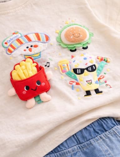 Image of Bold N Elegant Half Sleeve Pure Cotton Baby Boy Girl 3D Burger French Fries Cartoon Snack T-Shirt with Denim Shorts Smart Casual Outfit for Infant Toddler Kids Upto 5 Years