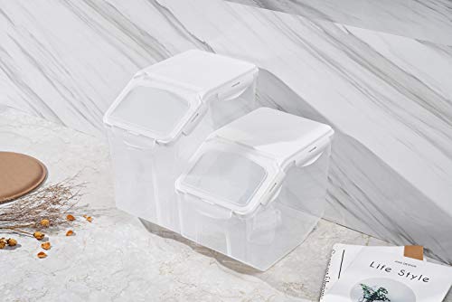 Hanamya Food Storage Container With Measuring Cup, Bpa Free, 50-Cup, For Rice | Grain | Pet Food | Flour, Clear & Off White #TOP4