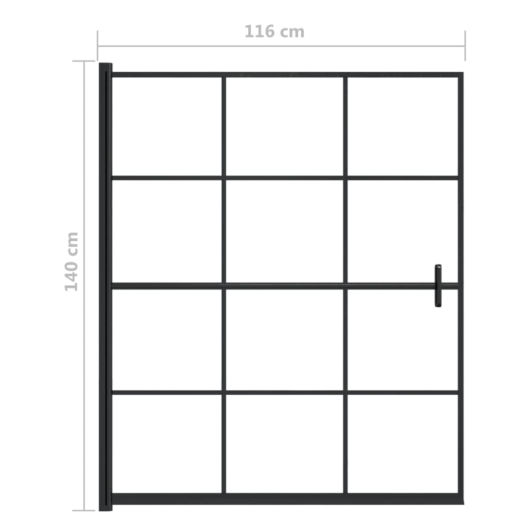 Mampara de ducha de 116 x 140 cm, de cristal de seguridad ESG con rejilla negra, accesorio de bañera plegable