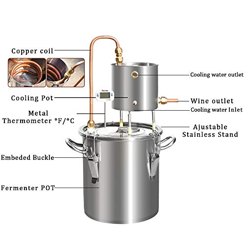 Alcohol Distiller Copper Tub Tri-Bottom Alembic Still For Moonshine,Whiskey,Brandy,Vodka Wine Brew Kit W/Water Pump,Upgraded 3-Layer Aluminium Base #TOP1