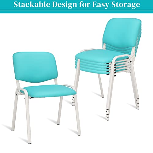 Image of VINGLI Blue Waiting Room Chairs, 5-Pack PU Church Chairs Conference Stackable Office Guest & Reception Stacking for Meeting, Lobby, Simple&Space-Saving Pu-blue