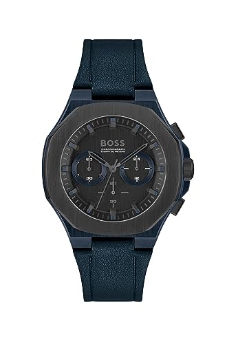 HUGO BOSS Mens Leather Analog Black Dial Watch-1514086, Band Color:Blue - Image 4
