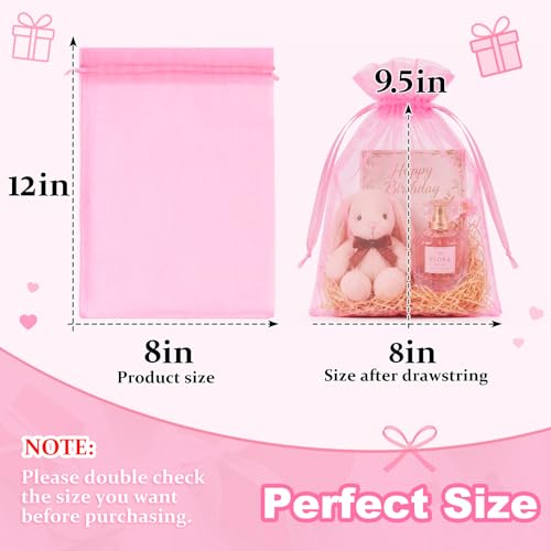 Image of Crweety Large Pink Organza Bags 8x12 Inch 50 Pcs, Premium Mesh Gift Bags for Wedding Baby Shower Party Favors, Small Mesh Bags Drawtring for Candy Jewelry Pouches, Cute Sachet Bags & Graduation Gifts