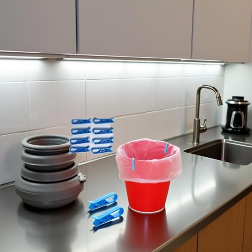 Image of 10 Pcs Blue Plastic Kitchen Garbage Bin Clip Bag Clips - Anti-Slip Fixation Clamp for Trash Cans Garbage Bins