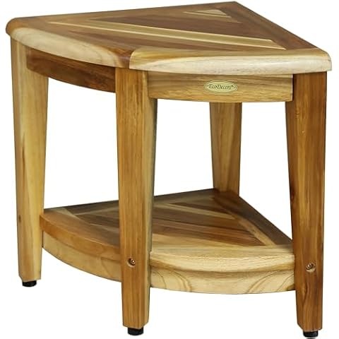 EcoDecors, Snazzy Corner, Teak Corner Shower Stool, Teak Corner Shower Bench, Teak Shower Stool for Inside Shower, Teak Bench Shower, Teak Corner Shelf, Teak Shower Table Cover