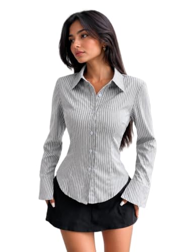 Image of Women Shirt||Women Relaxed Fit Vertical Striped Spread Collar Cotton Casual Shirt (S-12-19)