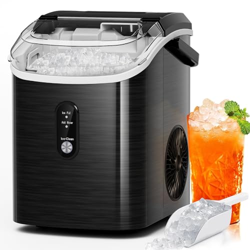 Image of Antarctic Star Nugget Ice Makers Countertop with Self-Cleaning, 35lbs /24H, Portable Sonic Ice Maker Machine with Handle /Basket /Scoop for Home, Kitchen, Office, Camping(Stainless Steel Black)