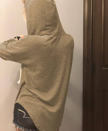 Image of Womens Long Sleeve V Neck Hoodie Sweatshirts Lightweight Pullover Tops