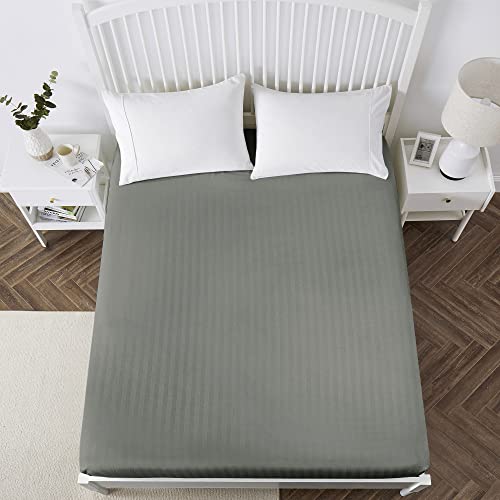 Fitted Sheet Double 25cm Soft Brushed Microfiber with Satin Stripes Fade Resistant Easy Care Breathable Bed Sheets (Dark… - Image 5