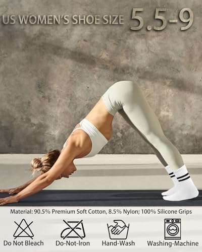 Image of Pilates Grip Socks for Women(6 pairs), Non Slip Yoga Socks with Grips for barre Ballet Barefoot Workout Athletic Socks(05-black /white /pink /dark gray /light purple /light green)
