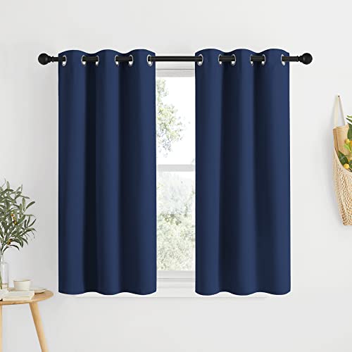 NICETOWN Blackout Curtains & Drapes for Kitchen - Thermal Insulated Solid Grommet Top Blackout Panels/Draperies for Bedroom/Living Room (Navy, 1 Pair,