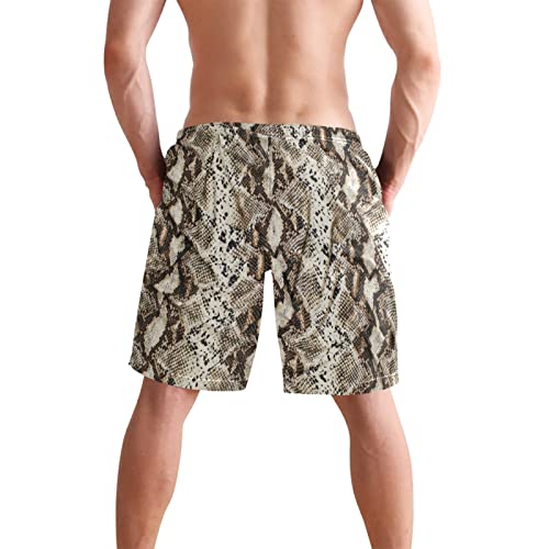 Men's Snake Skin Brown Swim Trunks, Quick Dry Beach Board Shorts with Mesh Lining and Pockets3
