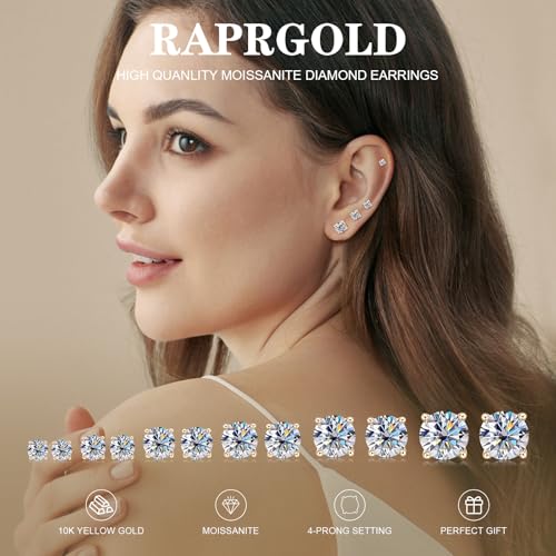 10K Solid White Yellow Gold Stud Earrings for Men, 0.2ct - 4.0ct Solitaire Round Moissanite Earrings with 10K Real Gold Secure Screw Backs Earring Fine Jewelry Gifts for Women Men, D Color VVS13
