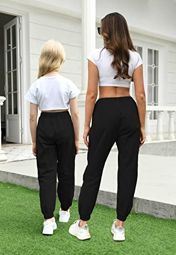 Aowkulae Big Girls Cargo Pants, Drawstring Elastic Waist Loose Tapered Cargo Jogger Pants With Multi Pockets For Girl, Black, 11-12 Years = Tag 160 #TOP2